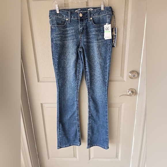 Seven7 Jeans Women Sz 8 Blue Medium Wash Denim Slim Bootcut Studed 34x33 New - Picture 3 of 15